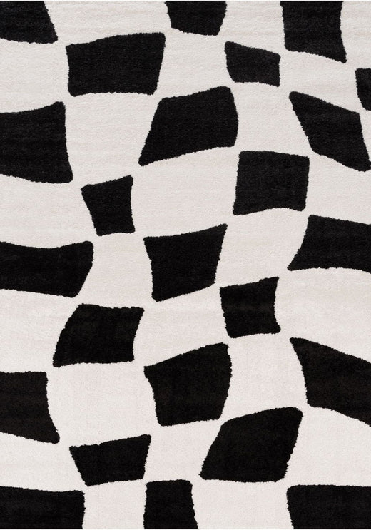 Black and white geometric patterned rug