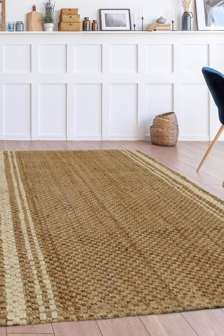 Jute Check Natural Rug Striped & Geometric Handwoven