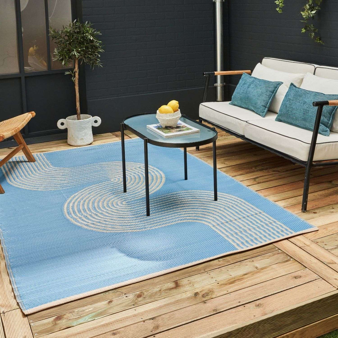 Urban Outdoor Rug Blue & Beige | Modern Geometric Design