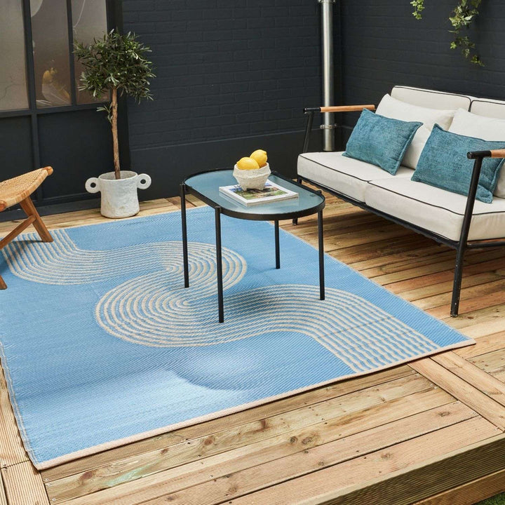Urban Outdoor Rug Blue & Beige | Modern Geometric Design
