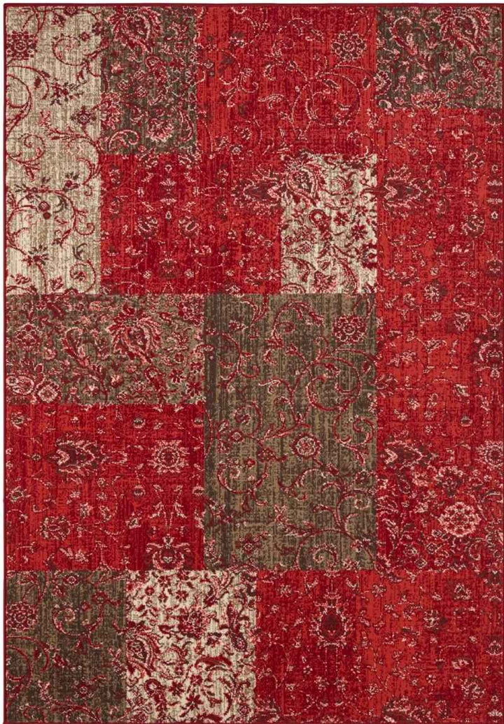 Classic Patchwork Velour Rug – Red & Green