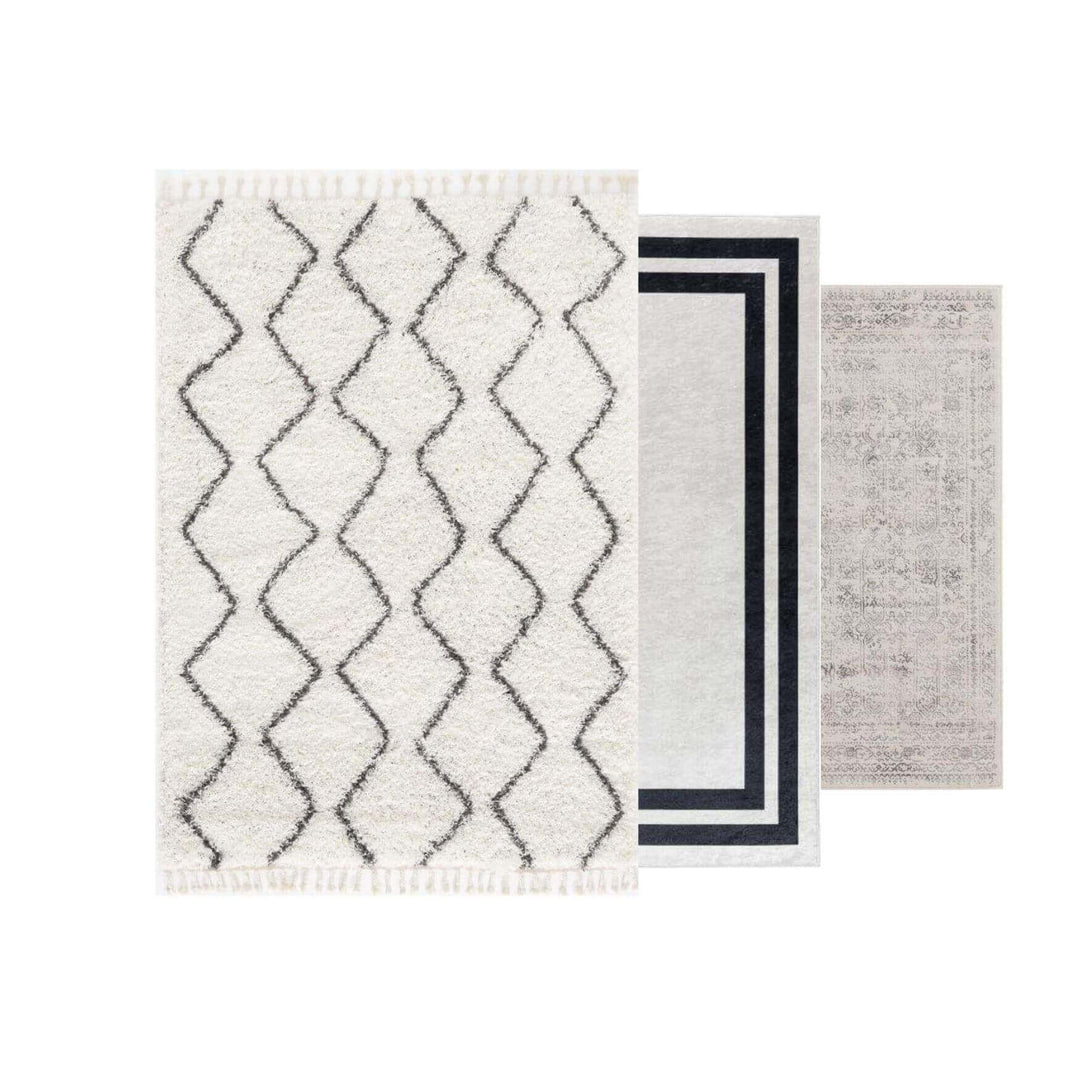 Collection of stylish area rugs featuring various designs and textures for home decor.