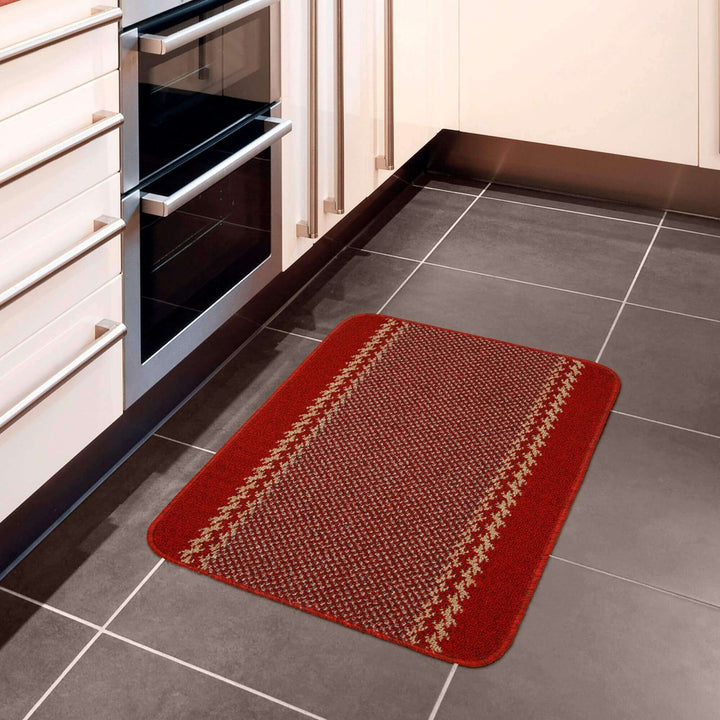 Machine Washable Red Design Mats | Bordered Line | The Rugs