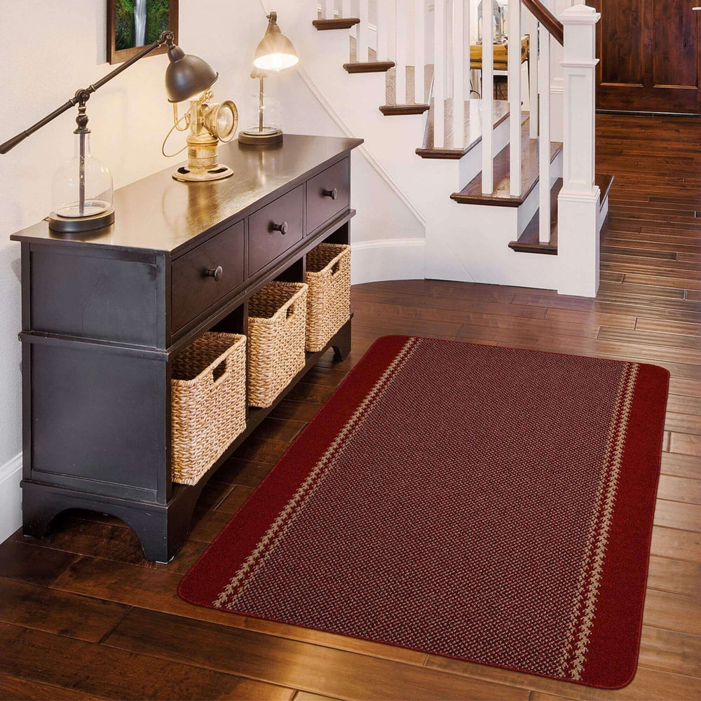 Machine Washable Red Design Mats | Bordered Line | The Rugs