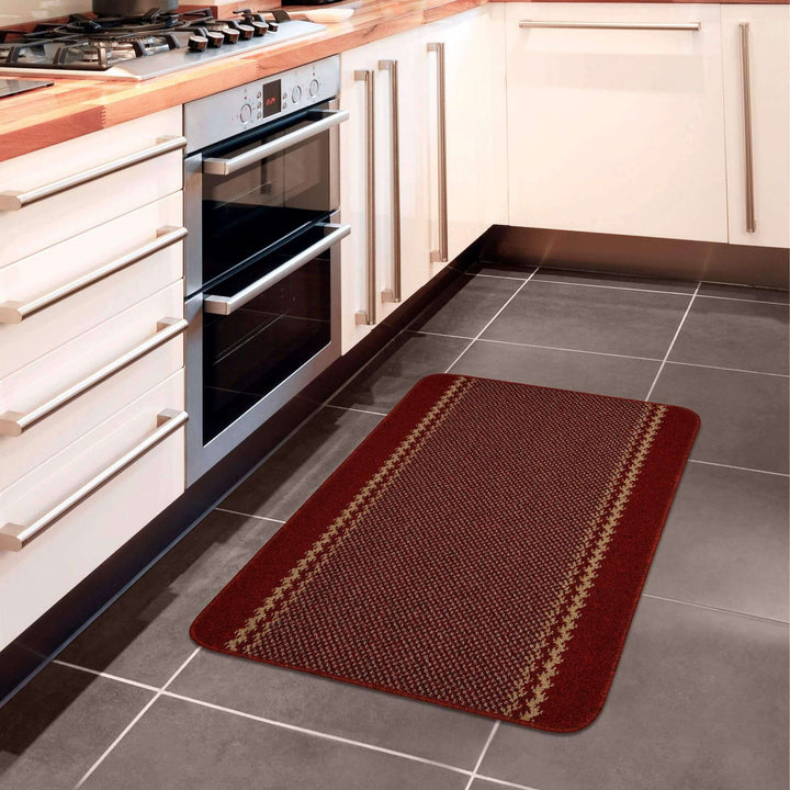 Machine Washable Red Design Mats | Bordered Line | The Rugs