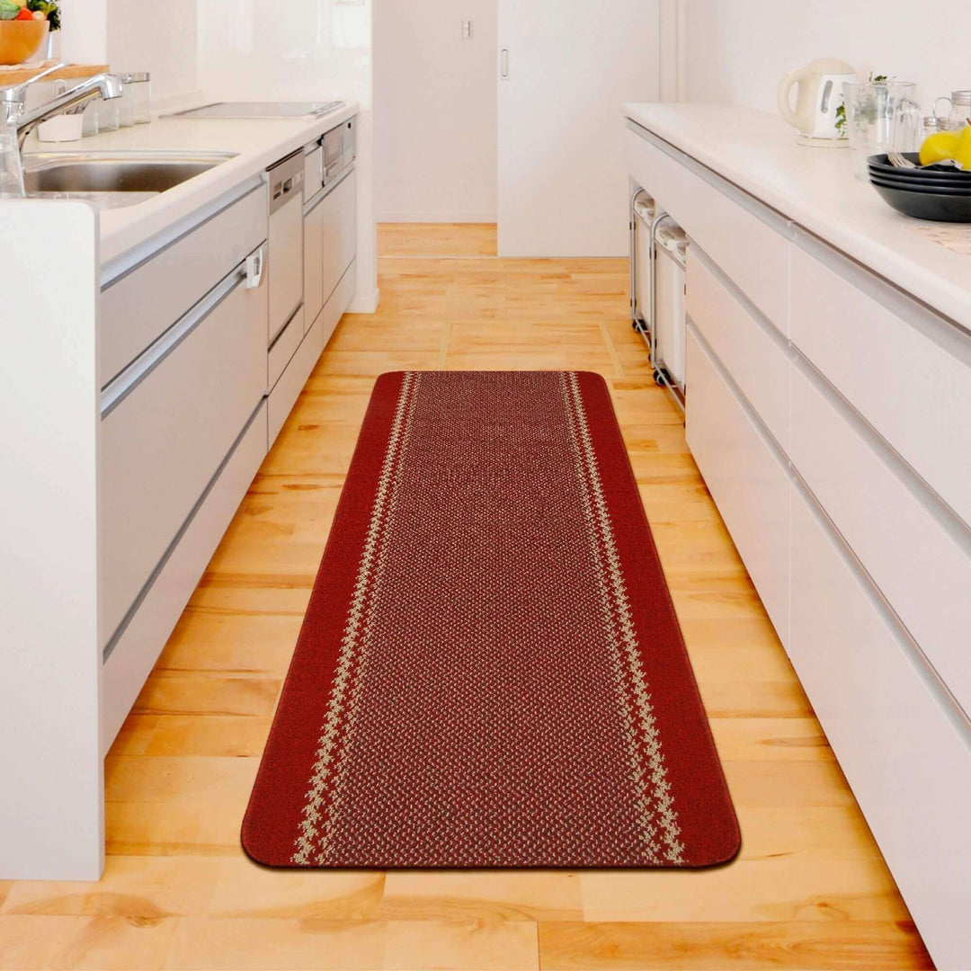 Machine Washable Red Design Mats | Bordered Line | The Rugs