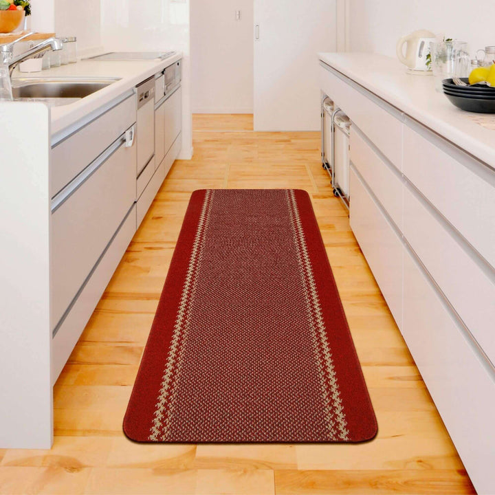 Machine Washable Red Design Mats | Bordered Line | The Rugs