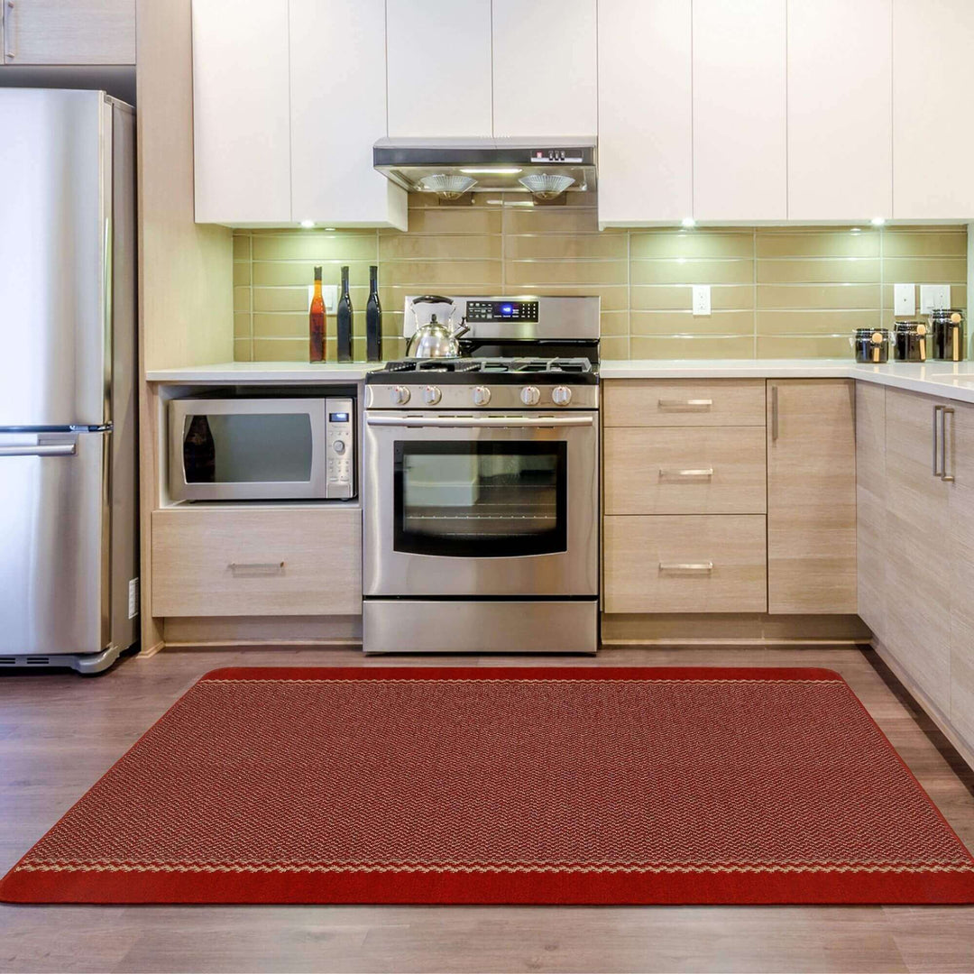 Machine Washable Red Design Mats | Bordered Line | The Rugs