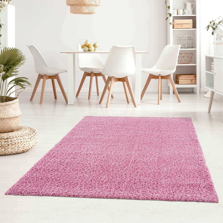 Shaggy Rug Plain Pink Rectangle Shape | The Rugs