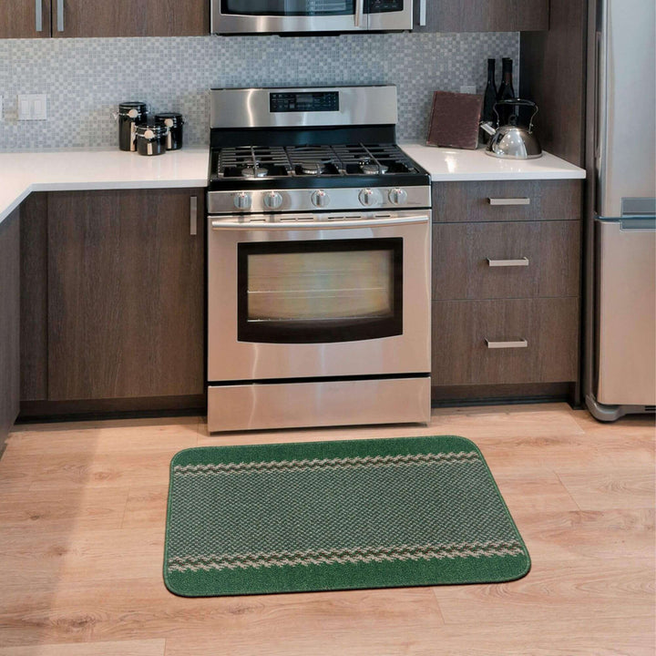 Machine Washable Green Designer Mats | Bordered Line Design