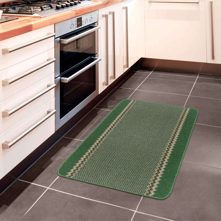 Machine Washable Green Designer Mats | Bordered Line Design