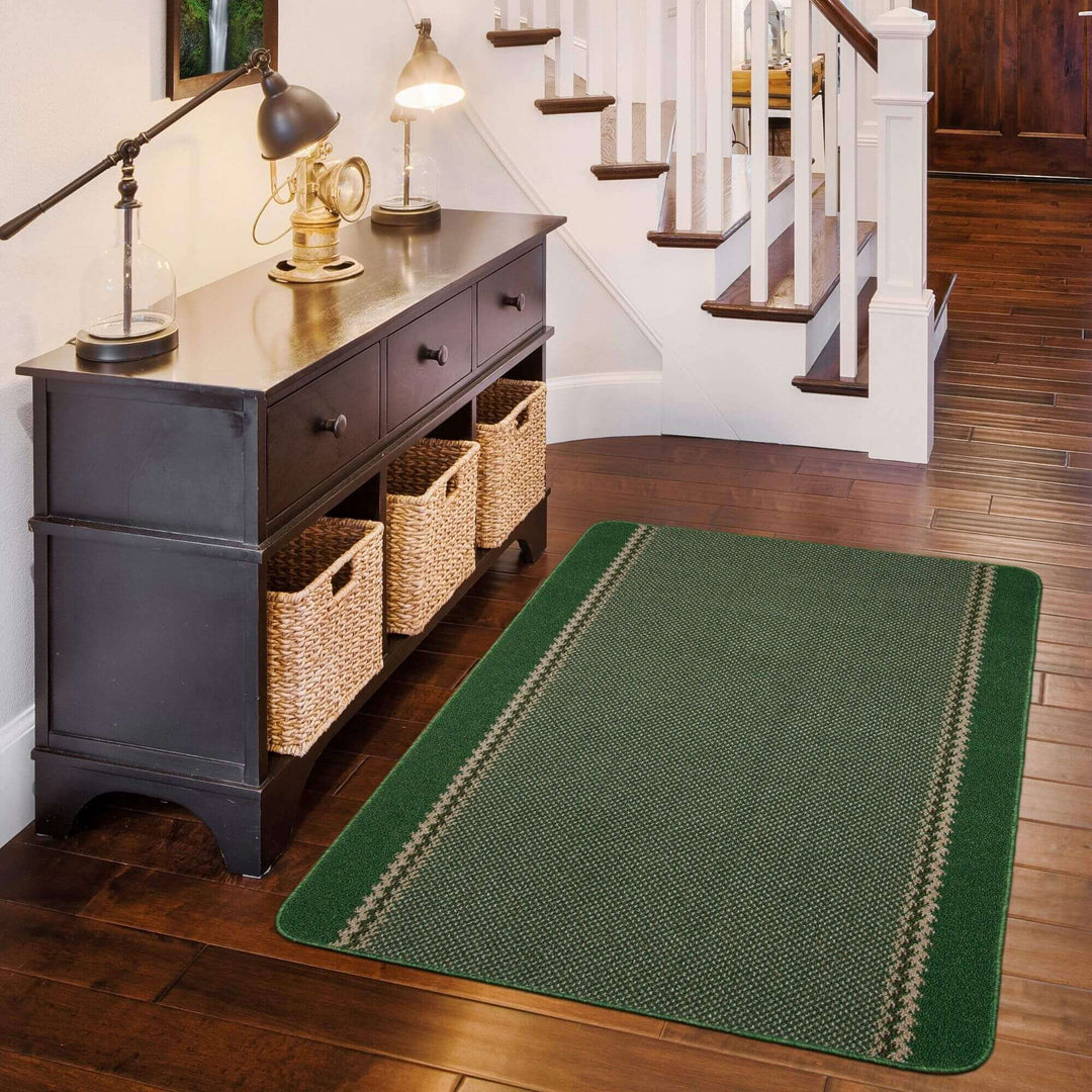 Machine Washable Green Designer Mats | Bordered Line Design