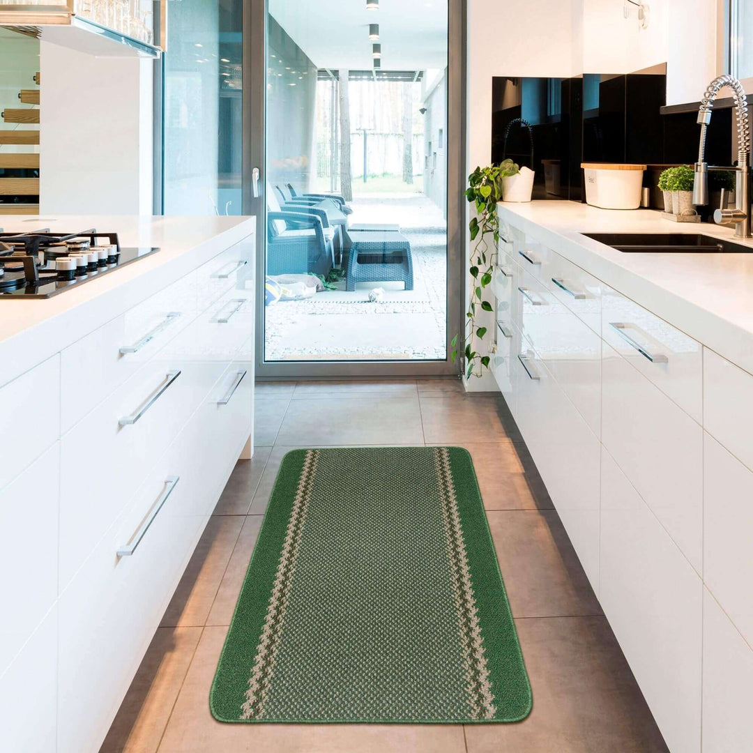 Machine Washable Green Designer Mats | Bordered Line Design