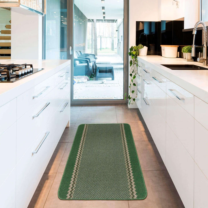Machine Washable Green Designer Mats | Bordered Line Design