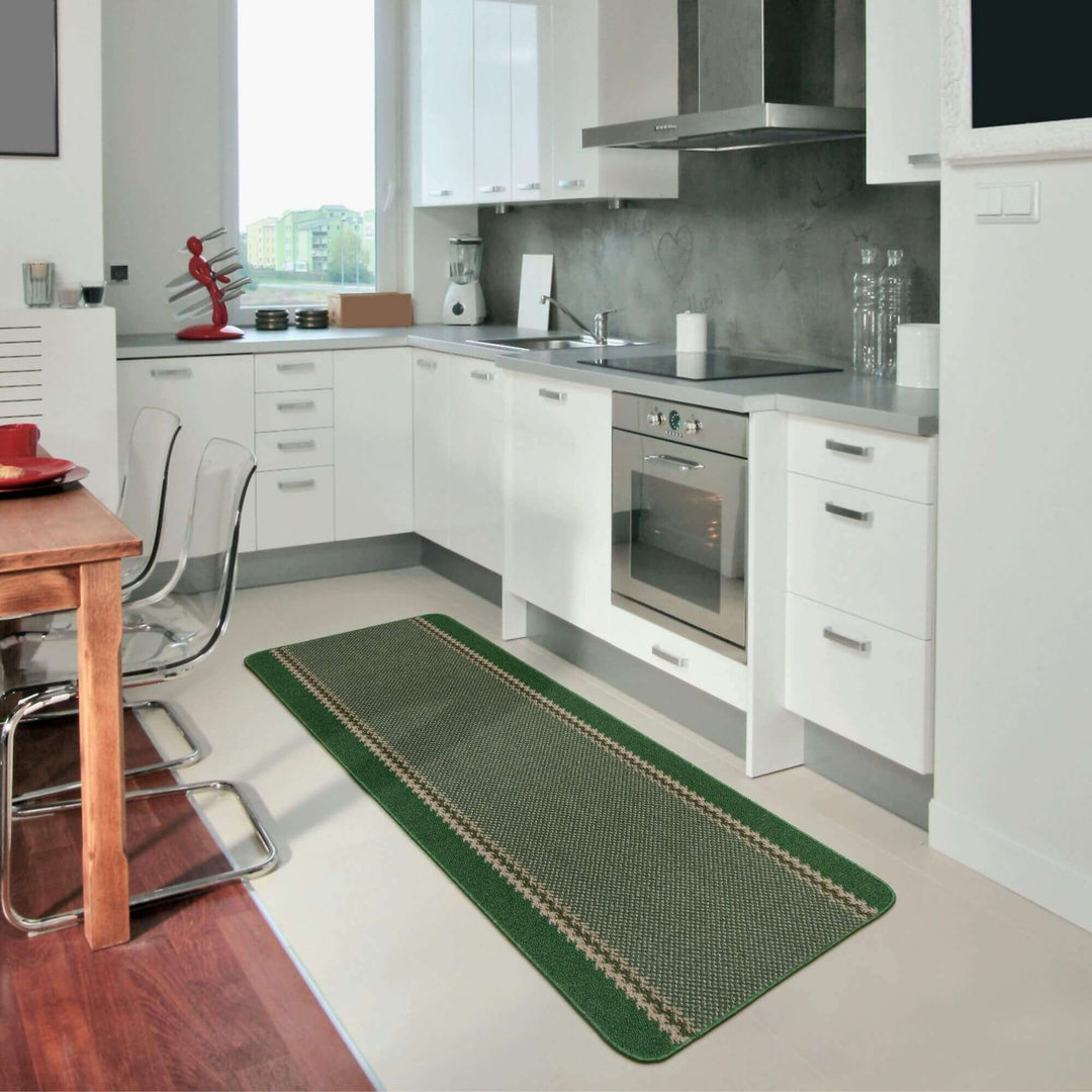 Machine Washable Green Designer Mats | Bordered Line Design