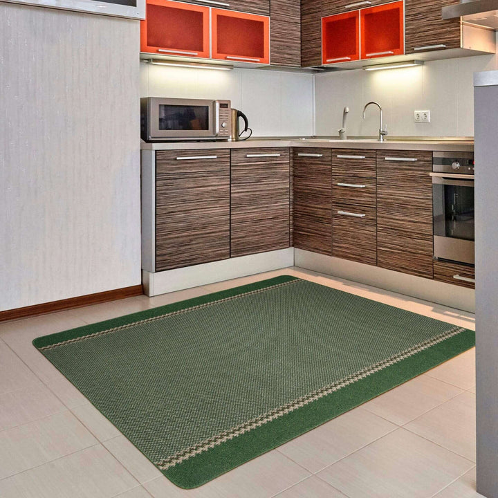 Machine Washable Green Designer Mats | Bordered Line Design