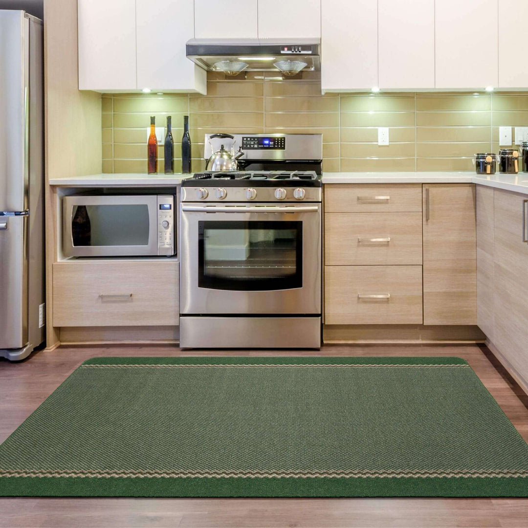 Machine Washable Green Designer Mats | Bordered Line Design