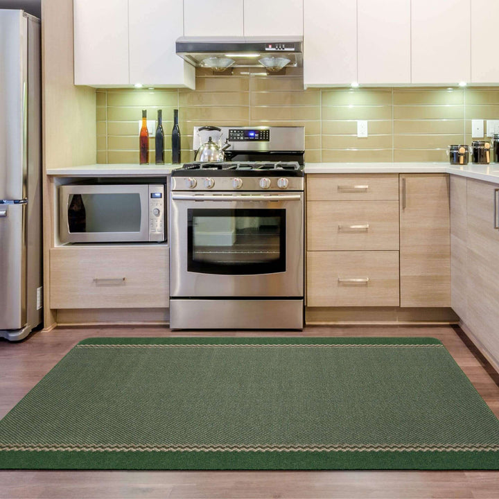 Machine Washable Green Designer Mats | Bordered Line Design