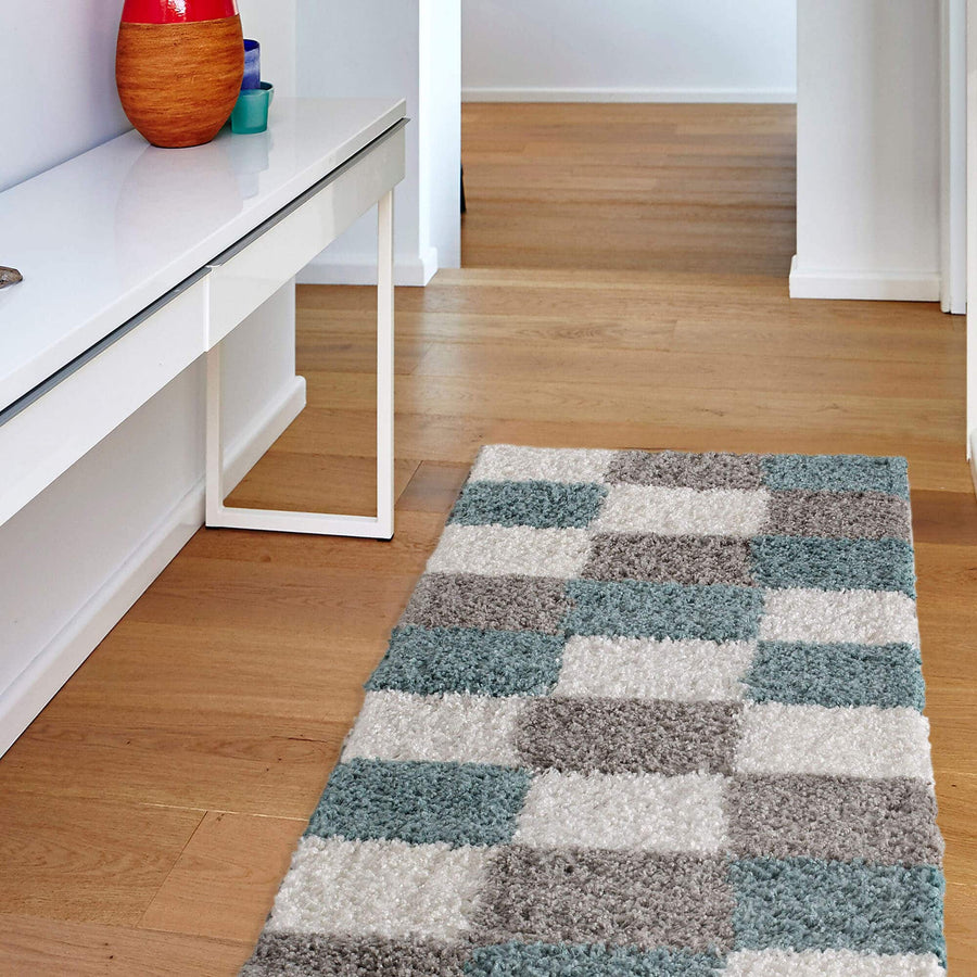 Shaggy Rug Geometric Design in Duck Egg Blue – The Rugs