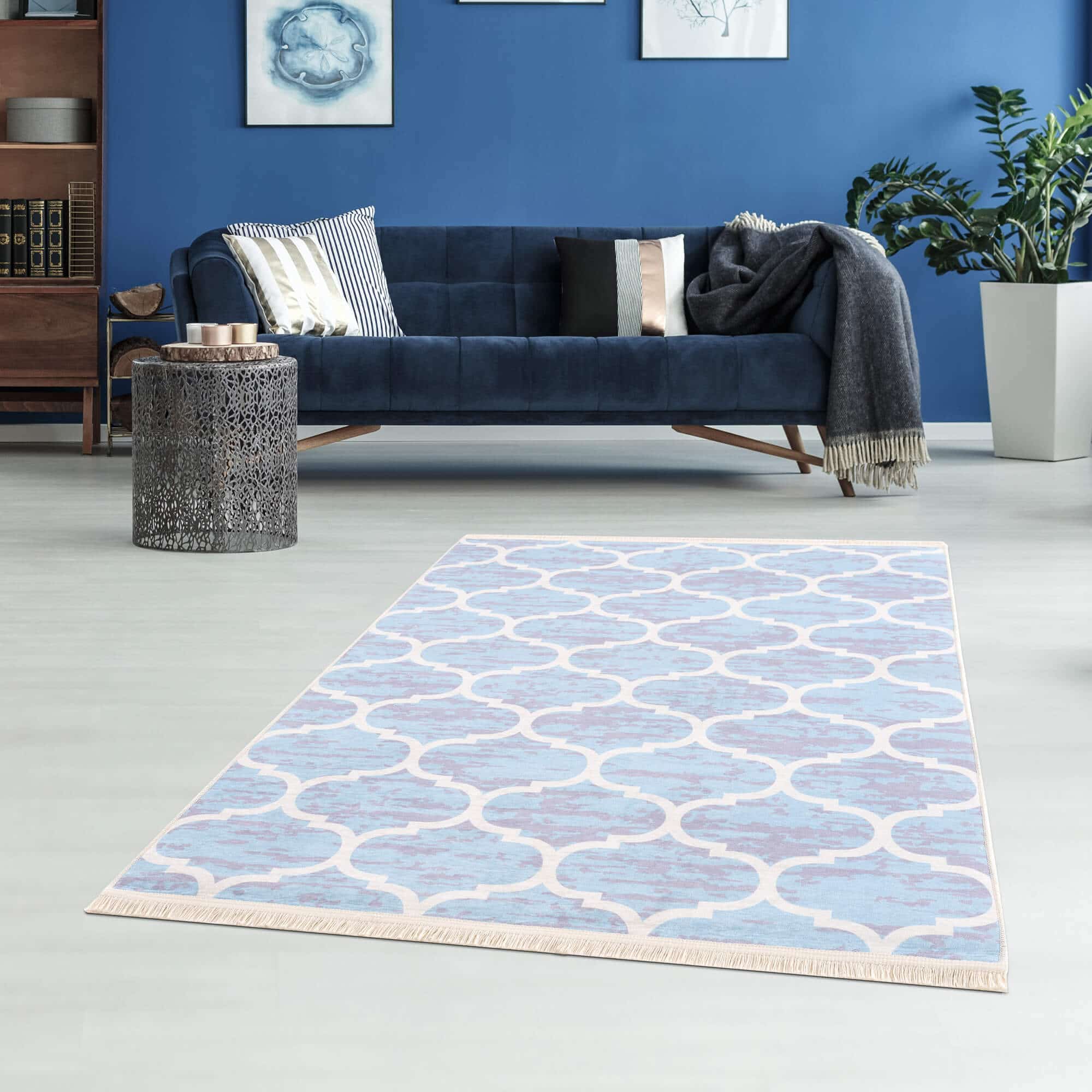 Machine Washable Moroccan Design Pale Blue Rug The Rugs