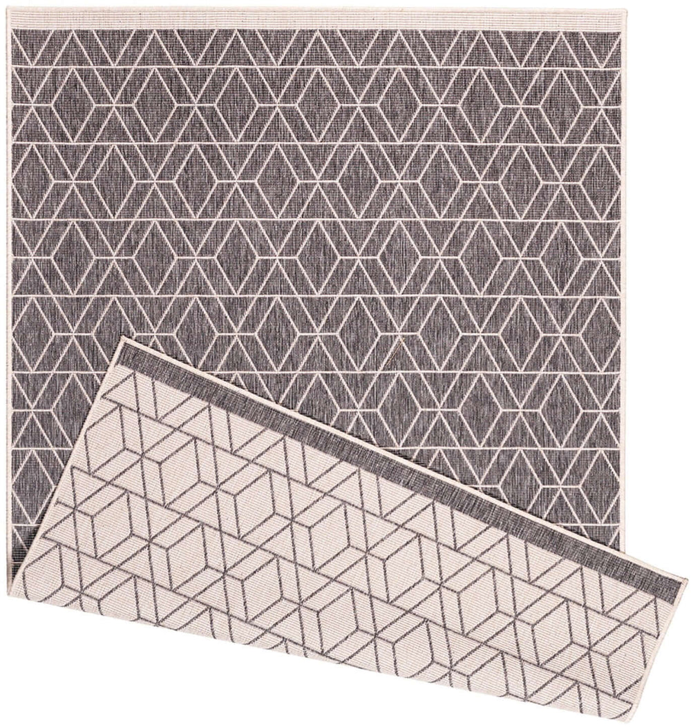 Trailing Leaves Design Reversible Outdoor Rug in Grey & Blue