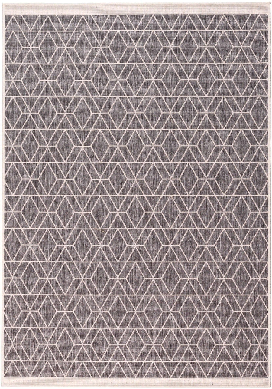 Trailing Leaves Design Reversible Outdoor Rug in Grey & Blue