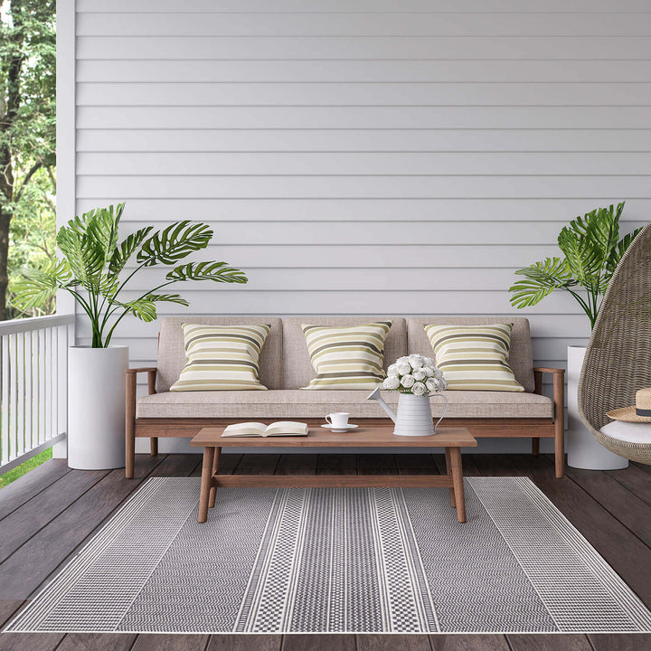 Fine Line Design Reversible Outdoor Rug in Grey & Orange