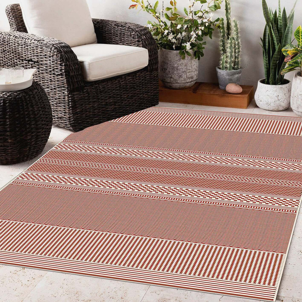 Fine Line Design Reversible Outdoor Rug in Grey & Orange