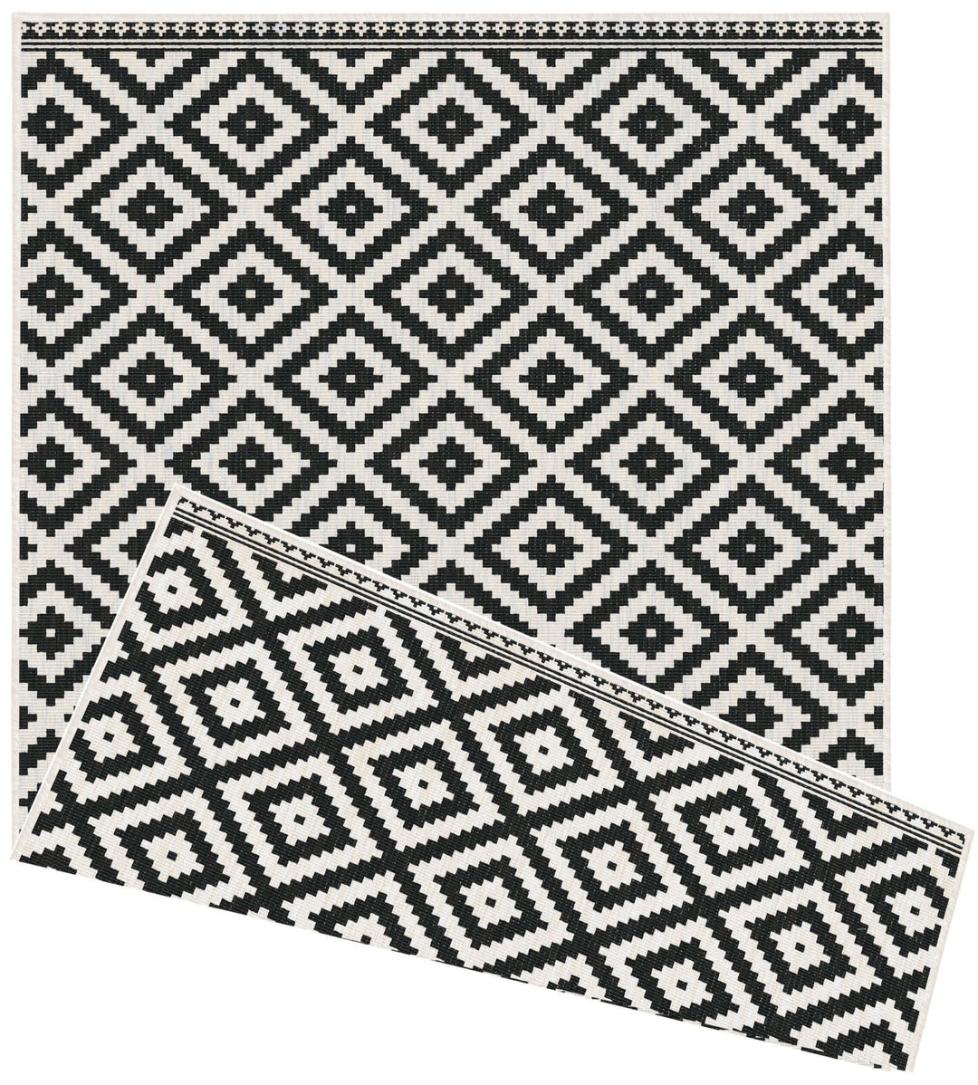 In Black & Grey Geometric Design Reversible Outdoor Rug