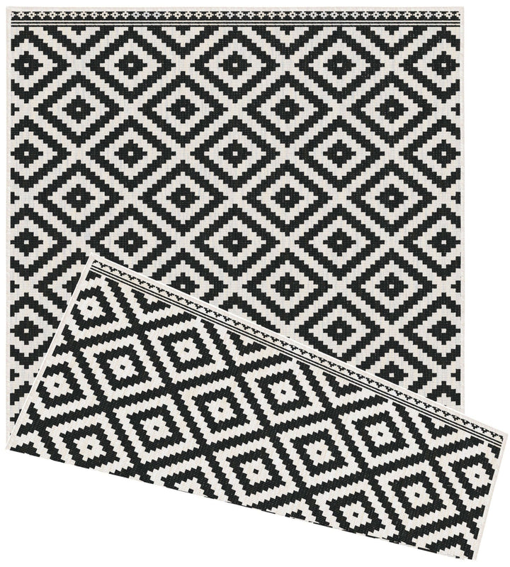 In Black & Grey Geometric Design Reversible Outdoor Rug