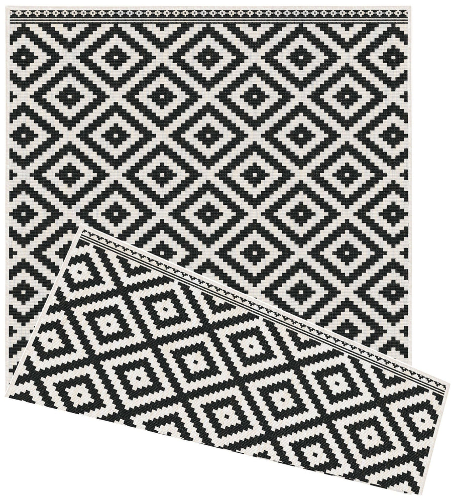 In Black & Grey Geometric Design Reversible Outdoor Rug