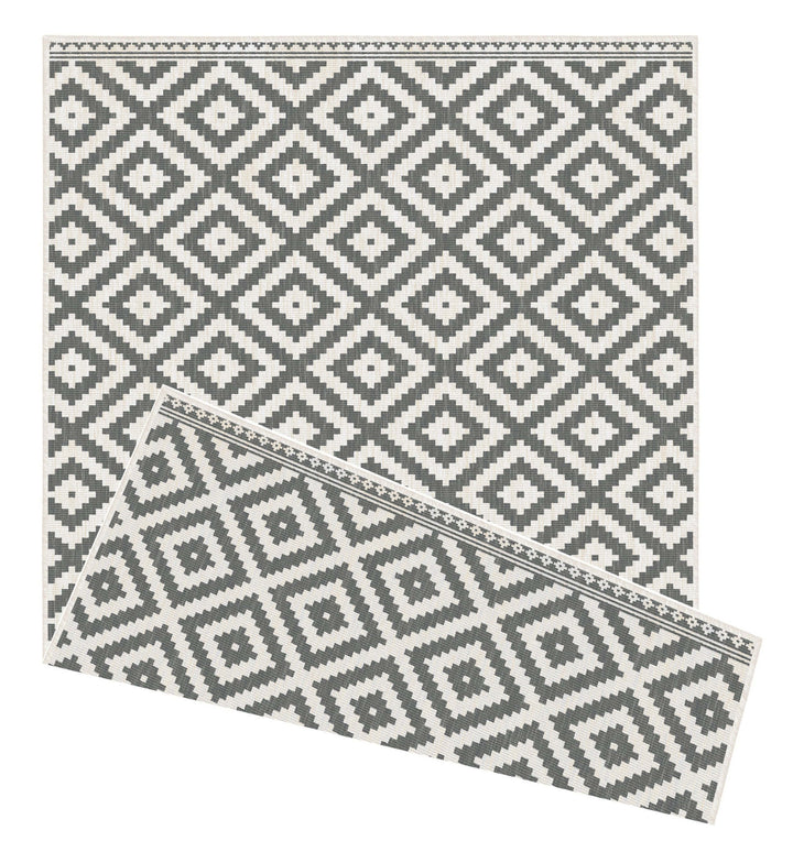 In Black & Grey Geometric Design Reversible Outdoor Rug