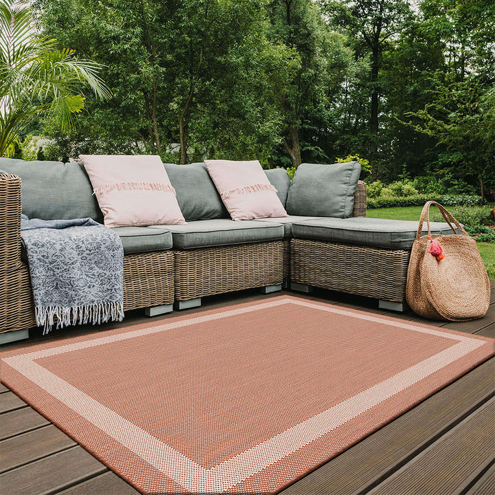 Bordered Design Reversible Outdoor Rug in Grey & Orange