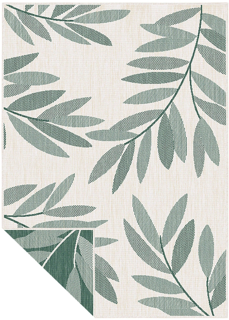 Trailing Leaves Design Reversible Outdoor Rug in Green & Brown
