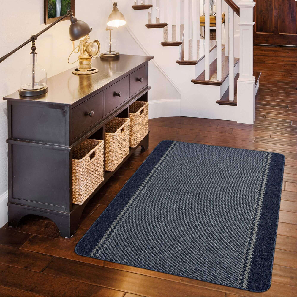 Machine Washable Blue Designer Mats | Bordered Line Design