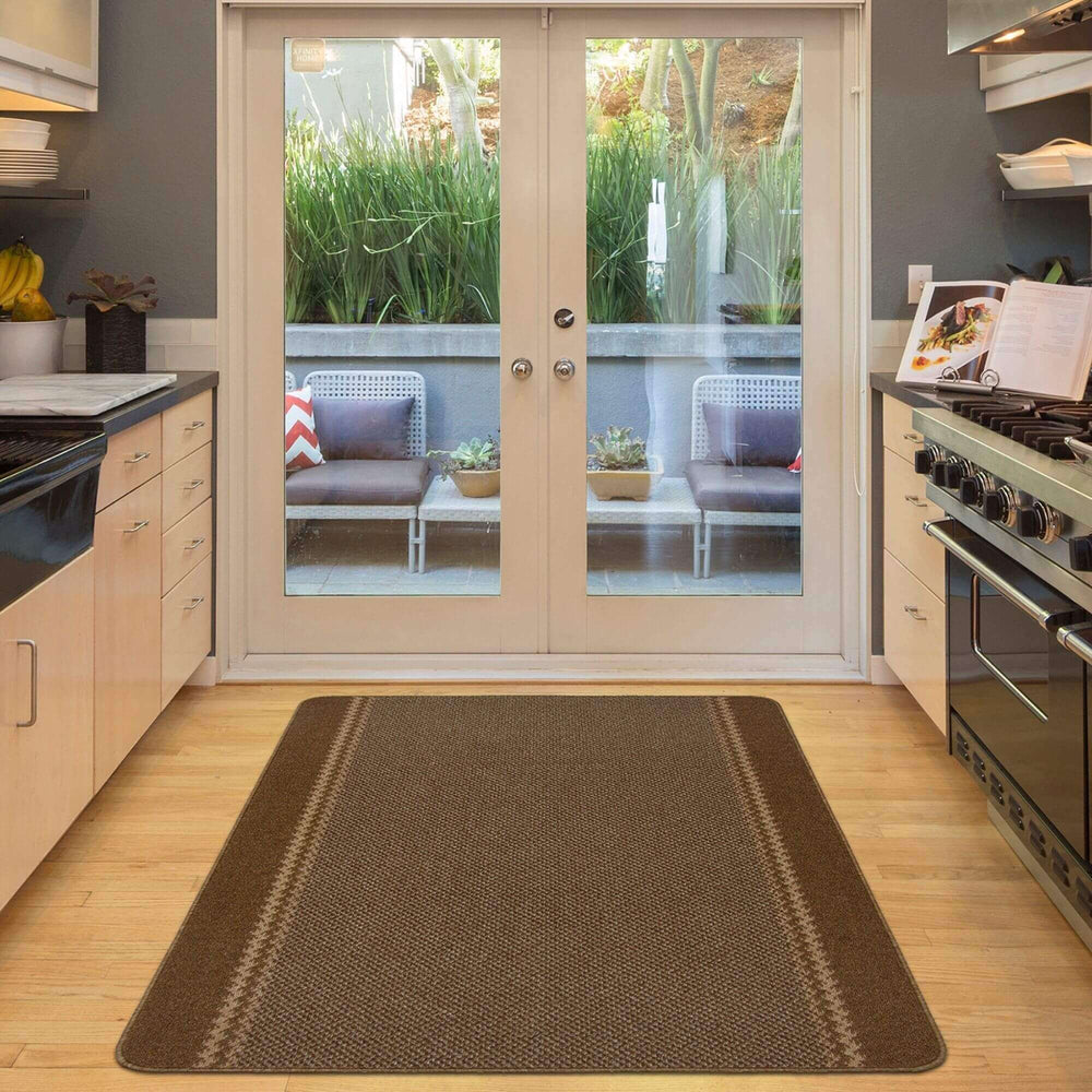 Machine Washable Design Mats: Bordered Line Brown | The Rugs