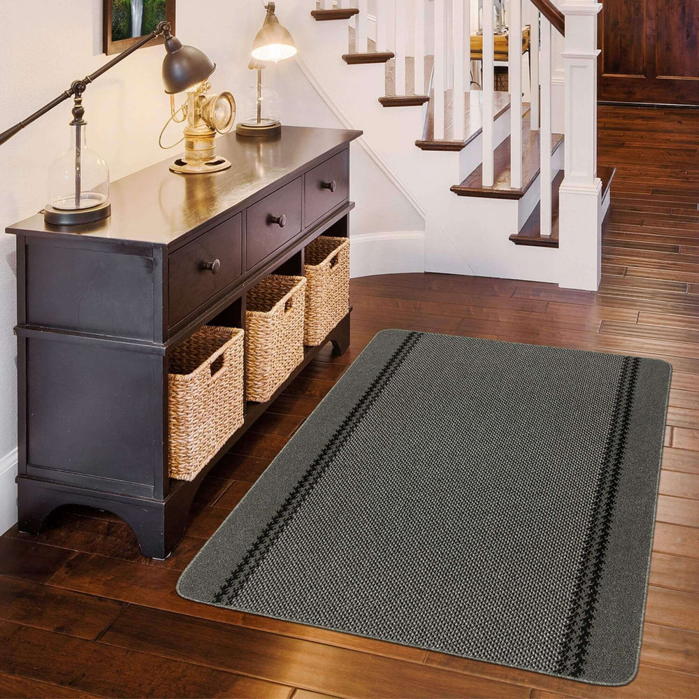Machine Washable Dark Grey Design Mats | Bordered Line
