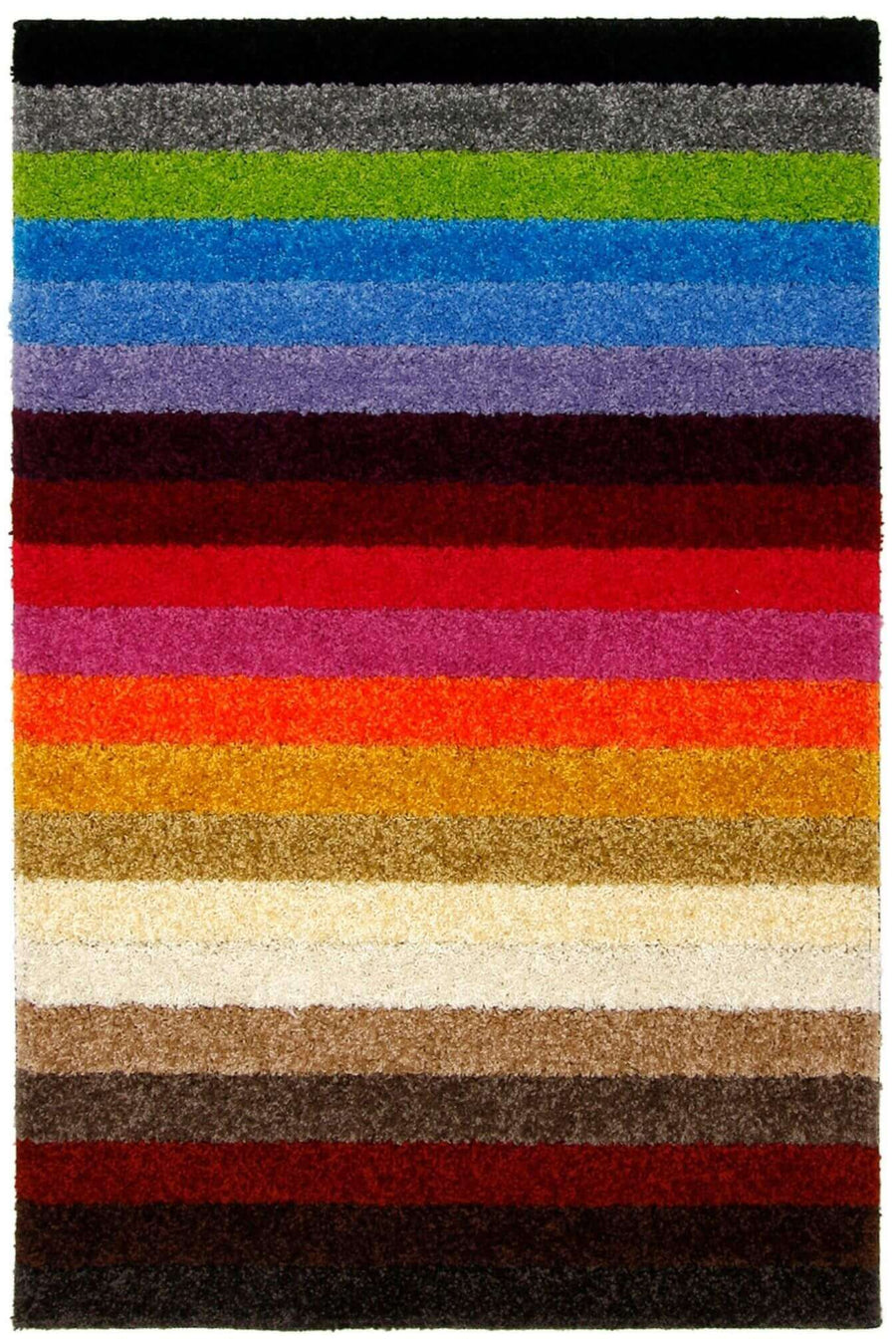 Machine Washable Stripe Design Mat Rug in Multicolour