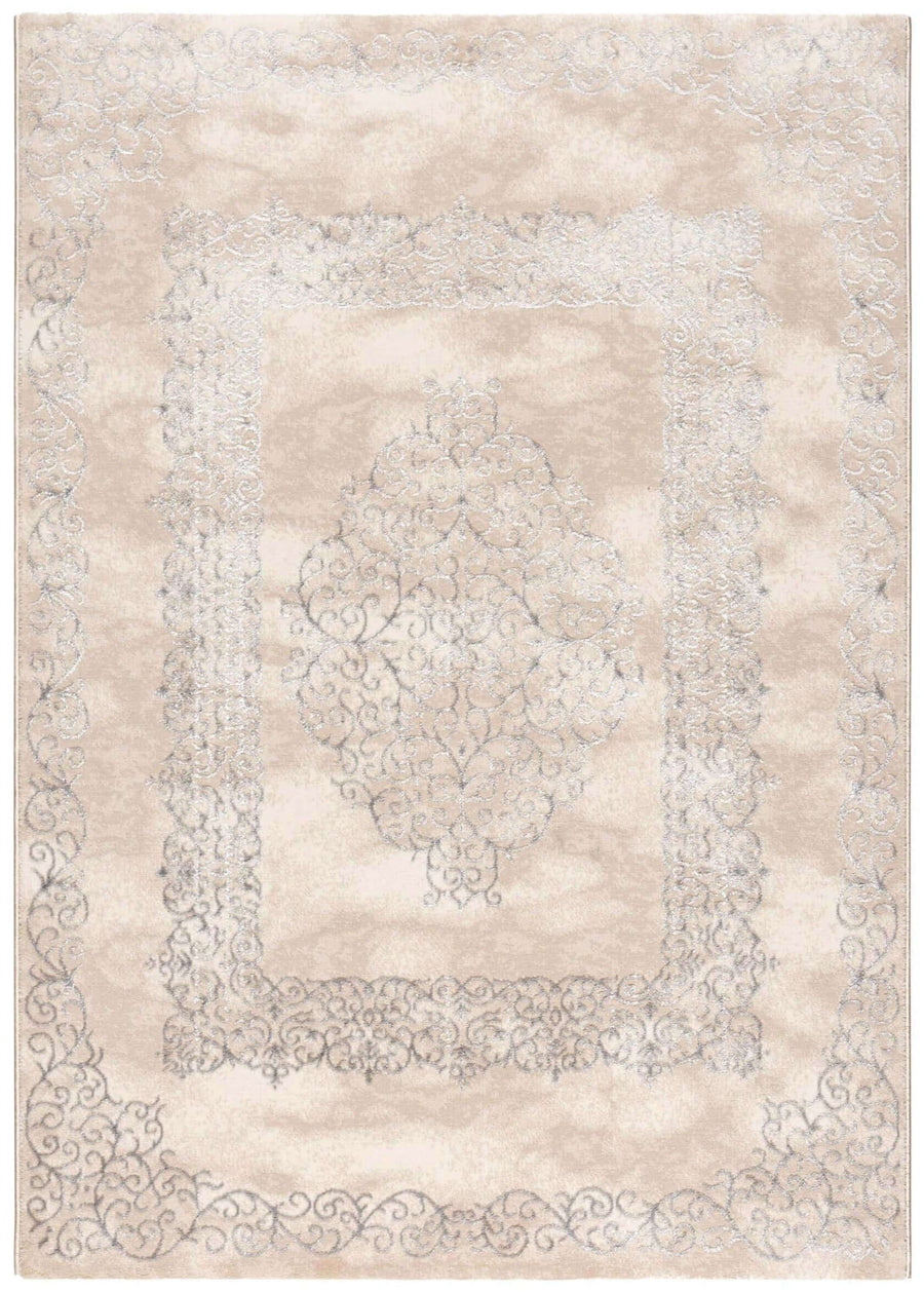 Bordered Medallion Design Luxurious Quality Rug Beige