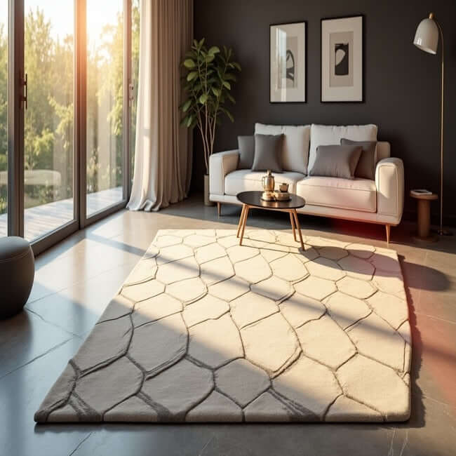 Rug placed over underfloor heating in a room