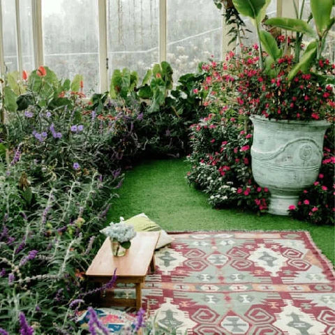 Washable outdoor rug used indoors in a modern home