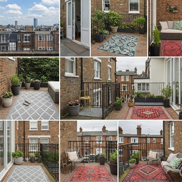 Rug styled on a small balcony space