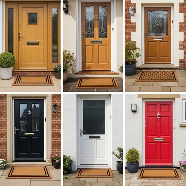 coir doormat, natural material, durability, tough fibres, removing dirt, earthy texture, environmentally conscious, rustic appearance, complements home styles.