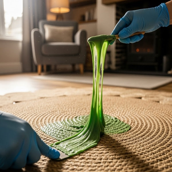Slime being removed from a rug at home