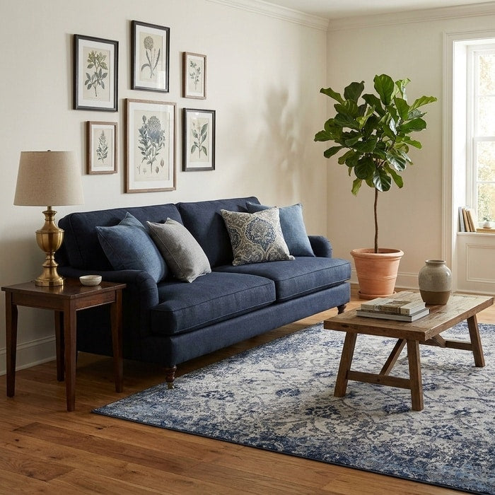 Rug being laid out in a room at home