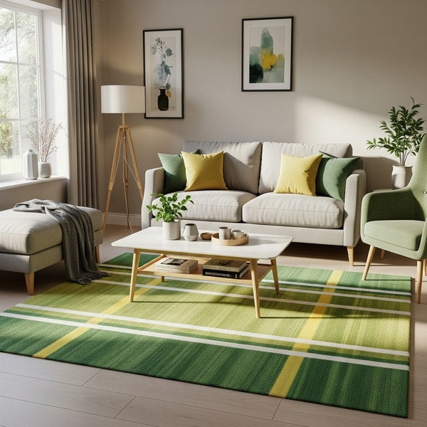 Striped rug styled in a modern room