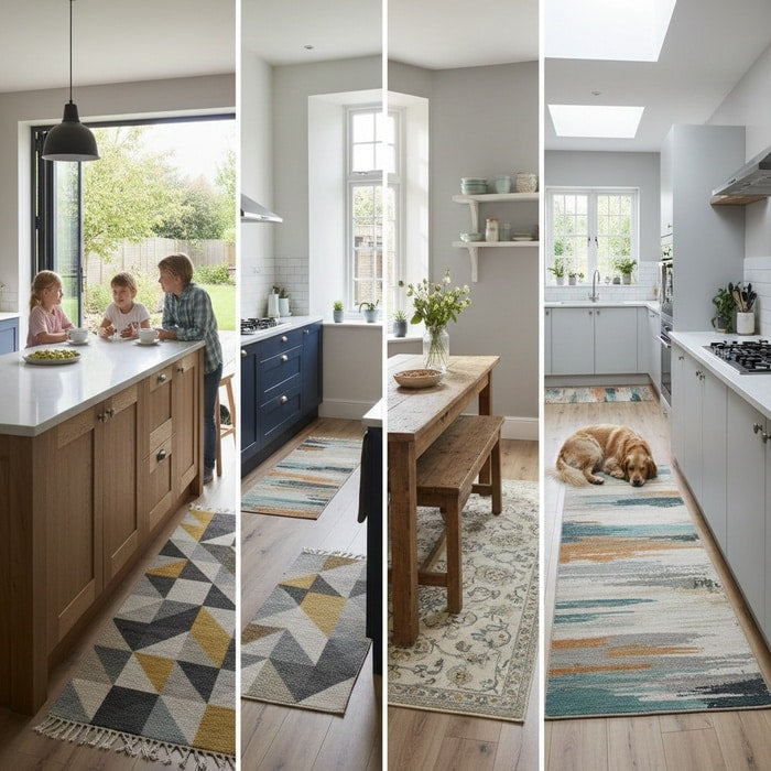 Washable rug styled in a modern kitchen