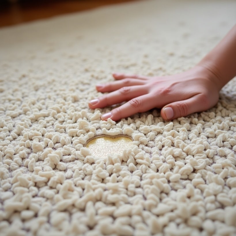 Carpet dent being treated to restore its flat pile
