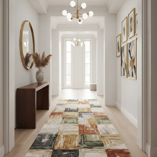 Rug styled in a hallway entrance space