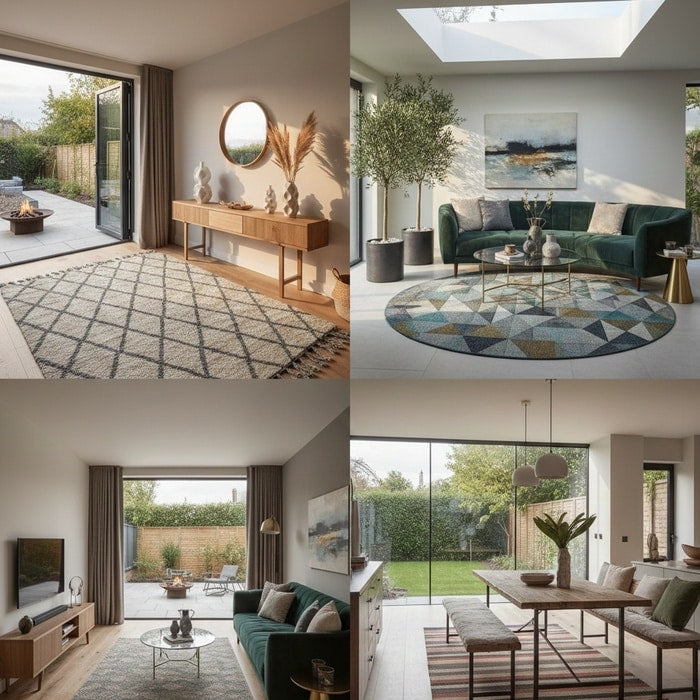 Indoor outdoor rug styled in a modern UK home